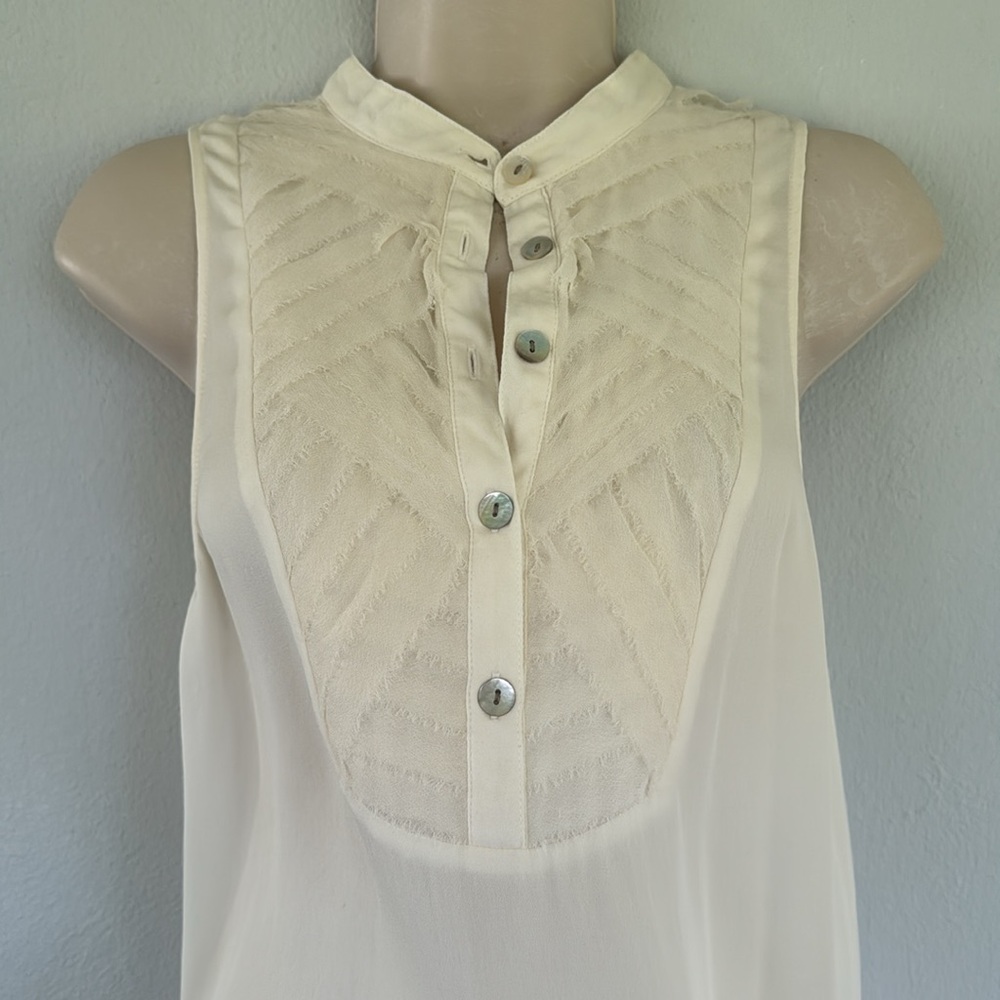 Haute Hippie cream white silk sleeveless mesh half button blouse size small - Picture 4 of 11
